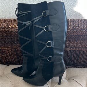 Via Spiga Lyon suede and leather black boots